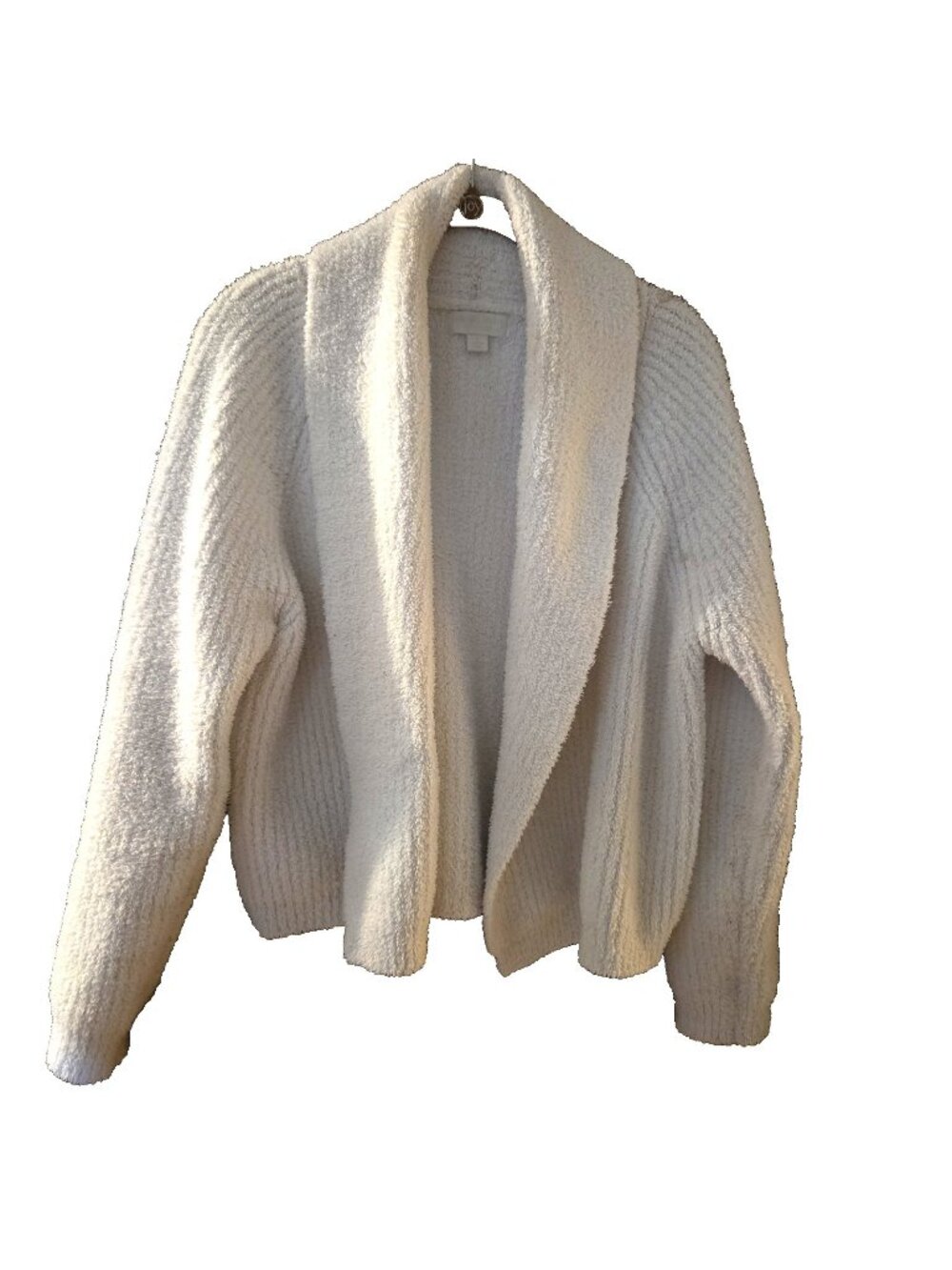 Small Barefoot Dreams CozyChic Knit Sweater White Ribbed Shawl Collar Cardi